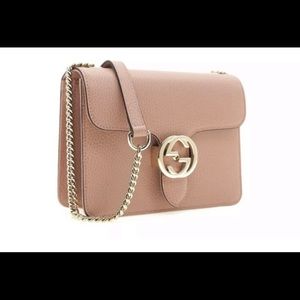 GUCCI Interlocking Chain Leather Crossbody Bag